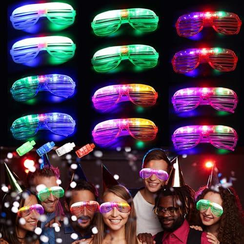 Yootiko 12 Stück Led Party Brille,Neon Partybrillen Leuchtende mit 4 Stück Fingerlicht LED Party Ringe Led Brillen für Partei Flashing Partybrille Zubehör Geschenk für Karneval Geburtstagsfeier Kinder