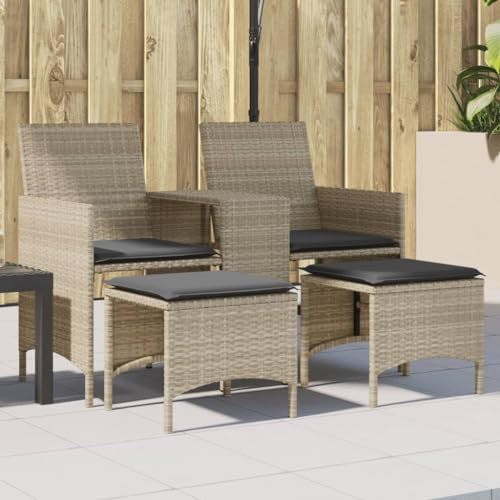 IKAYAA Rattan Sofa 2 Sitzer Gartenbank Gartensofa mit Hocker Loveseats Lounge Sofa Outdoor Kleines Balkon Sofa Sitzbank Balkon Rattansofa Bank Gartensessel mit Fußhocker