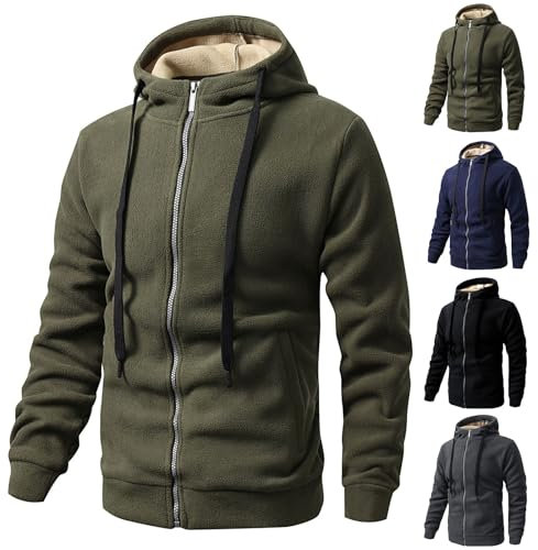 Herren-Kapuzenjacke mit Sherpa-Futter, durchgehender Reißverschluss, Fleece-Outdoorjacke, weiche Kapuzenjacke mit Kordelzug, warmer lässiger Kapuzenpullover, durchgehender Reißverschluss,