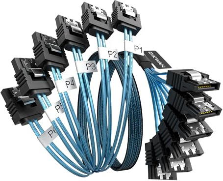 OIKWAN SATA-III Cable, 6Pcs/Set 6Gb/s -SATA Cable, 7pin Flexible SATA Cable, Straight SATA Data Cable Replacement for Bitcoin Computer-Server CD DVD Drives Raid HDD-SSD Data Cable (1.6FT)