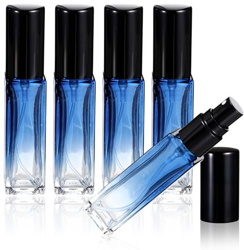 COMNICO 5 bottiglie di profumo ricaricabili da viaggio, in vetro, vuote, da 10 ml, piccole, portatili, a prova di perdite, con nebulizzatore, contenitore per profumo per articoli da toeletta da