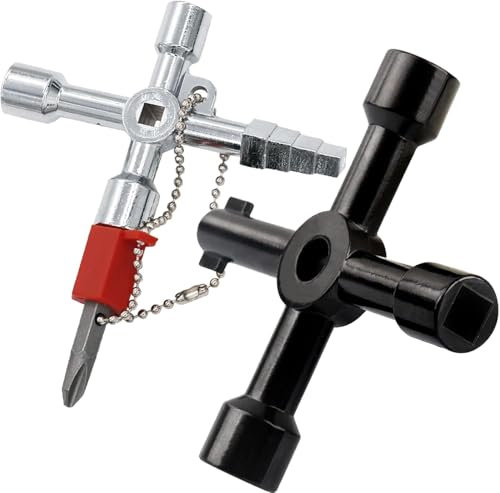JAONLD 4 Way Multifunction Utility Key, 2 Pcs Electricity Meter Box Key Gas Cupboard Key Square Triangle Round Panel Key Radiator Bleed Key Valve Wrench for Cabinet, Water, Electric & Plumbing