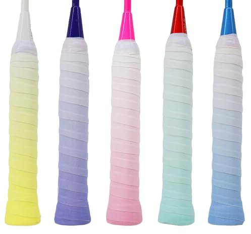 5 Stück Griffband Tennisschläger, Griffband für Federballschläger, Badminton, Squash Schläger, Selbstklebend Griffband, Anti-Rutsch Badmintonschläger für Tennisschläger, Badminton (Flache Ebene)