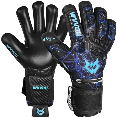 WVVOU Guanti da portiere per uomo e ragazzi, guanti da portiere ad alte prestazioni, con 5 dita rimovibili, guanti da calcio con lattice adesivo da 4 mm sul palmo della mano.