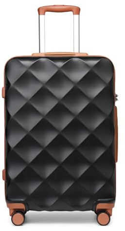 British Traveller Valigia Rigida Media 64CM Trolley Medio con Rotelle,Nero/Marrone