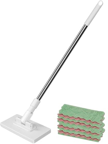 Wischmopp Mit 4 Waschbaren Mikrofasertüchern (100cm) | Trocken-/Nassreinigung Mit Edelstahlstiel | PP-Gehäuse Für Tierhaare & Hartböden - Praktisch Für Bad/Wohnzimmer