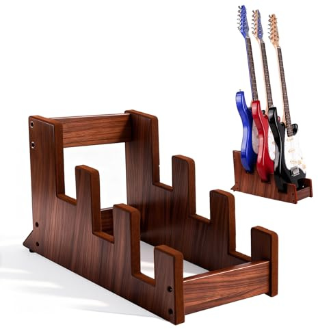 DIDA Support de sol en bois pour plusieurs guitares électriques, 3 supports, support de guitare au sol peu encombrant pour la maison, le studio, la scène, plusieurs guitares électriques, basse (noyer