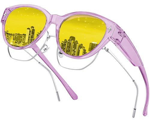 Aullwyr Polarizzati Occhiali Guida Notturna - Sovraocchiali da Sole Lenti Gialle per Uomo Donna Guida Antiriflesso Night Vision Goggles