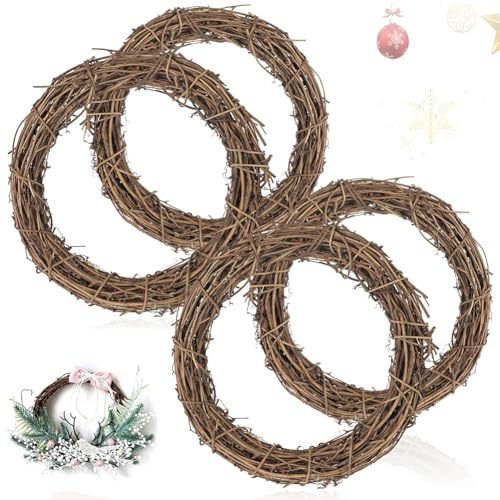 4PCS Corona de Navidad, Retro Corona de Rama para Bricolaje Coronas de Vid Corona de Rama de Navidads para Halloween, decoración de Fiesta de Boda de Navidads 15 cm
