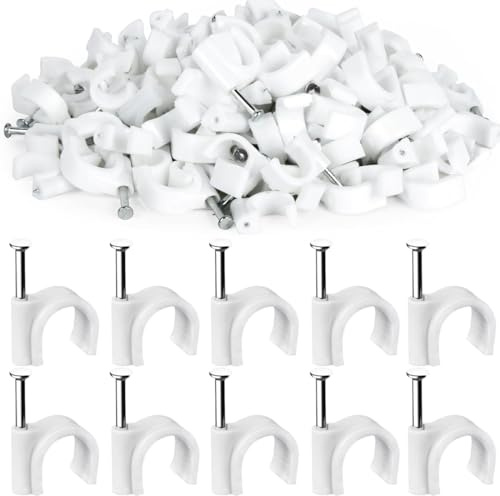 GNALIA Sujeta Cables, 100 Unidades Grapas Pared 8Mm, Clips Cable Redondo Eléctrico, Color Blanco Para Gestión Cableado
