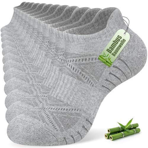 SockWaddles korta sportstrumpor av bambu och bomull för män och kvinnor, 6 par, andningsbara, dämpade, för löpning, sneakers och träning
