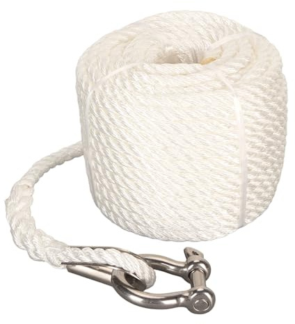 Corda Nylon Doppia Treccia 75FT, Cima Ormeggio 3/8 Pollici, Resistenza a 1565 Lbs - Protezione Antiusura, Fune Ancoraggio con Asola Acciaio Inox, Uso Nautico e Rimorchio