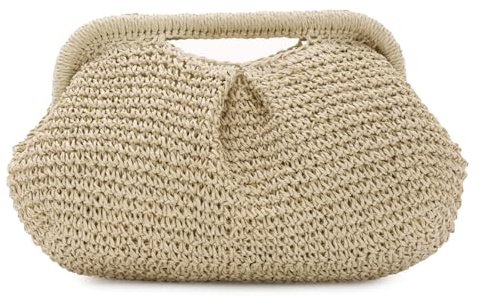 Freiesoldaten Bolso de Mano de Paja para Mujer Bolso de Playa de Verano Bolso Tejido Cloud Dumpling Bolso Bandolera para Viajes de Vacaciones