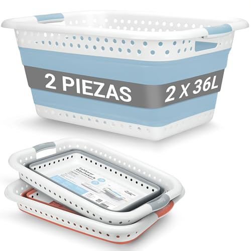 BADIONA Set di 2 Bacinella pieghevole bucato -2x 36 litri & Uso universale I Cesta portabiancheria pieghevole Catino Cesto portabiancheria da stirare Laundry basket Ceste panni grande Cesti