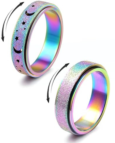JEXOWIQ Anneaux Spinner, bague anti stress femme, Fidget Band en Acier Inoxydable avec Finition Sable Blast, Rouleaux Anti Stress pour Femmes et Hommes