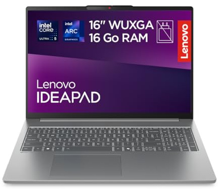 Lenovo IdeaPad Slim 5 16IMH10 - Ordinateur Portable 16'' WUXGA (Intel Core Ultra 5 135H, RAM 16Go, SSD 512Go, Windows 11 Home) Clavier AZERTY Français - Gris