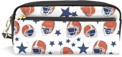 Mnsruu PU Leather Pencil Case American Football Helmets Pen Pouch Makeup Cosmetic Bag