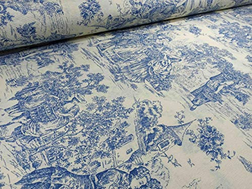 RIVERO TEJIDOS. Tejido de loneta con estampado Toile de Jouy con 280 cm de ancho. Se vende por metros. Ideal para la confección de cortinas, manteles..