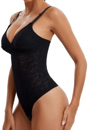 Joyshaper Damen Body Shapewear Bauchweg Body Shaper Shaping Tanga Bodysuit Figurformende Miederbody Schwarz XL