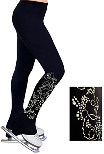 G&F Pantalon de Patinage Artistique pour Filles et Femmes Doublé Polaire Pantalon Patin À Glace Leggings Très Étirés Vêtements Sport (Color : Black, Size : L)