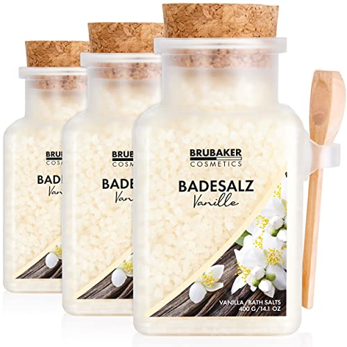 BRUBAKER Sali da Bagno 3x 400 g - Profumo di Vaniglia - Additivo da Bagno con Estratti Naturali - Bagno di Benessere per il Relax, la Ricreazione e la Cura del Corpo