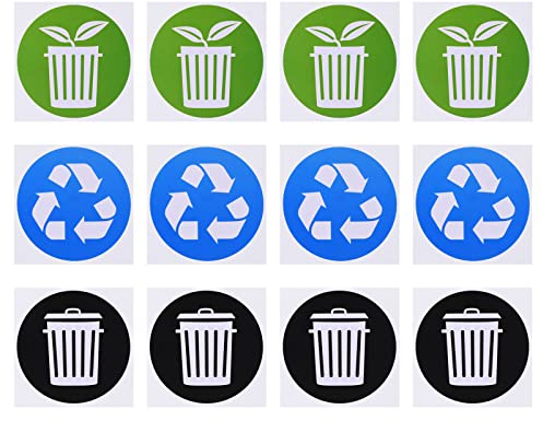 sourcing map Recycle Trash Sticker, 12 Pack 4 Inch Self-Adhesive Garbage Can Bin Labels for Home, Kitchen, Office, Indoor Use