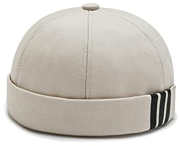 Nanwansu Dome Brimless Docker Cap Sailor Beanie Cap Visorless Hat for Men & Women Beige