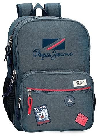 Pepe Jeans Kay Sac à Dos Scolaire Double Compartiment Adaptable au Trolley Bleu 30x40x13 cms Polyester 15.6L