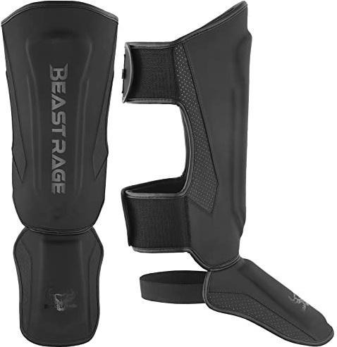 BEAST RAGE Espinilleras para Kickboxing Muay Thai, MMA, espinilleras de Artes Marciales, Protector de piernas con protección en el Empeine, Equipo de Entrenamiento de MMA, BJJ Karate Boxing Taekwondo