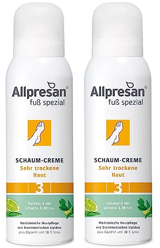 Allpresan Fuß spezial Nr. 3 Schaum-Creme mit Limette Minze Duft - Fußcreme für sehr trockene Haut - Zur täglichen Fußpflege sehr trockener Füße - 2x 125 ml