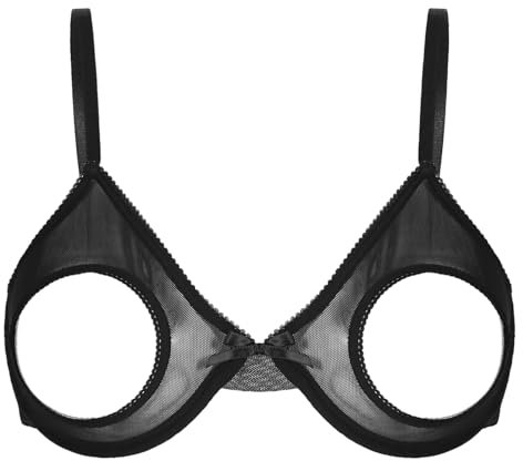 CHICTRY Women's See-Through Lace Unlined Push Up Underwired 1/4 Cups Bra Top Bralette Lingerie 5# Black A 5XL