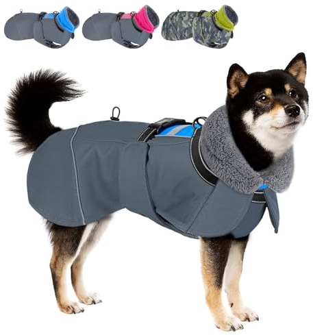 Eyein Dog Coat - Waterproof Adjustable Fleece Dog Turtleneck Jacket with Collar and Drawstring - Reflective Winter Pet Clothes for Medium Large Dogs in Cold Weather(Blue,M)