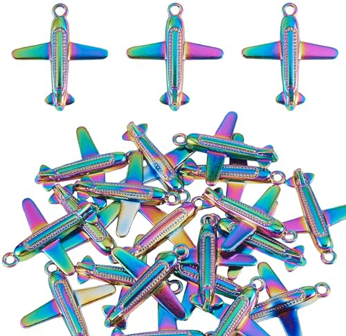 COGCHARGER 25 Pcs Multi-color Plane Airplane Charms Pendant Rainbow Color Alloy Aircraft Travel Charms for Bracelet Necklace Earrings Jewelry Making DIY Craft Supplies