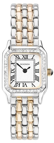 Sekonda Monica Ladies 20mm Quartz Watch, Two Tone Alloy Case & Bracelet with Stone Set Bezel & White Dial 40643