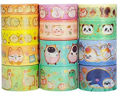YUBX 13 rullar söta husdjur washi tejp set tejp färgglad dekorativ maskeringstejp för scrapbooking hantverk (djur dagis)