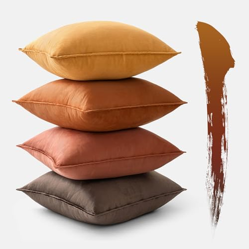 MIULEE 4er Set Samt Kissenbezug 45x45 cm Khaki Serie Dekorative Kissenhülle Sofakissen Dekokissen Umwickelte Kante Kissenbezüge Zierkissenbezug für Sofa Wohnzimmer Schlafzimmer