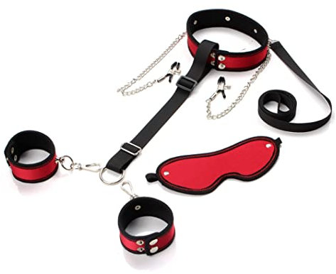 Nipple Clamps Nipple Clamps with Chain Nipple Clips for Women Pleasure Nipple Clamps with Collar Couple Flirting Toys Nipple Jewelry Non Piercing Nipple Barbells (Red)