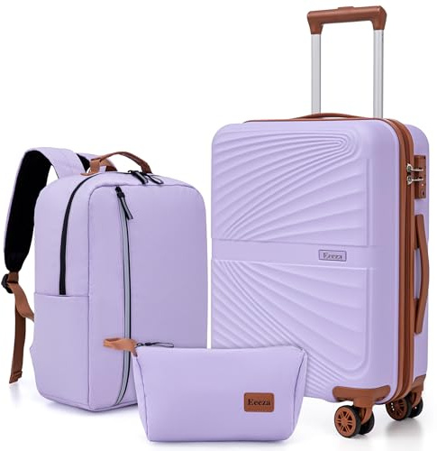 Eeeza Carry On Luggage Set 22x14x9 Airline Approved Luggage Sets 3 Piece,Suitcases with Wheels,ABS Hard Case Luggage with TSA Lock Spinner Wheels(20 Inch,BP/TB)