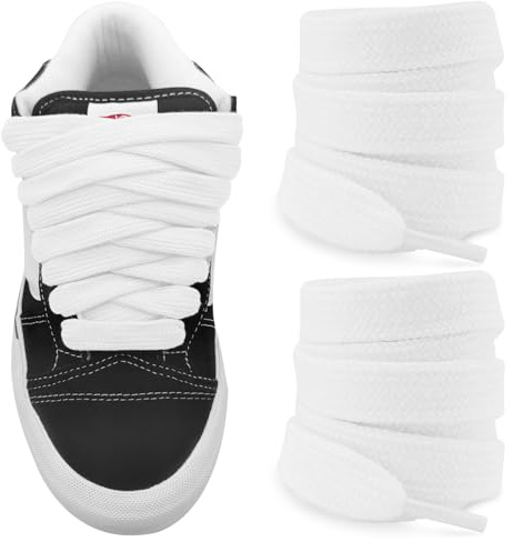 NDTEZUGT 15mm Cordones Planos para Vans Knu Skool Classic Skate Zapatillas de Algodón, Gruesos, Cordones de Repuesto (Blanco,36/90cm)