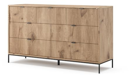 Vicco Sideboard Eliza, Kommodenschrank, Viking Oak, 140 x 81 cm mit 7 Schubladen