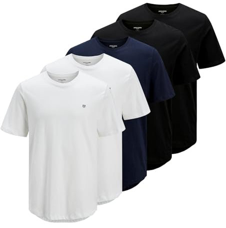 JACK & JONES Herren Shirts T-Shirts Tee SS Crew Neck 5er Pack, Farbe:Mehrfarbig, Größe:XL, Artikel:-White/Black/Navy Blazer