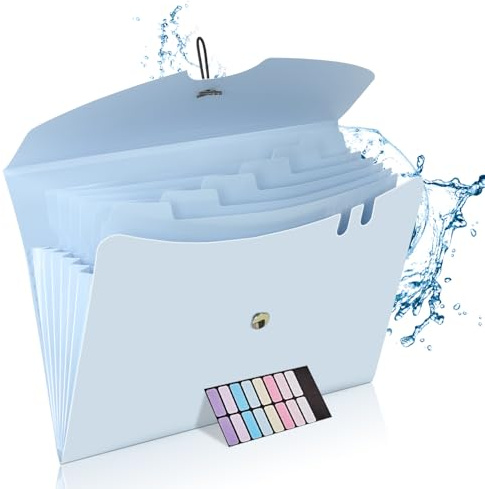 DoocliB Fächermappe A4 Dokumentenmappe A4, Mappen Ordnersystem mit 7 Fächern - Tragbar, Erweiterbar mit Gummiband für Büro, Schule, zu Hause (Blau）