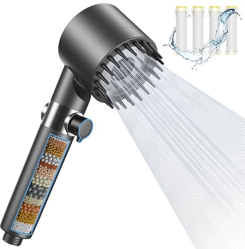 Ankway Soffione Doccia con Filtro in 15 strati, Soffione Doccia a 9 Tipi di Getto con Funzione di Arresto, Soffione Doccia ad alta Pressione doccia Rotonda Soffione doccia a Risparmio Idrico