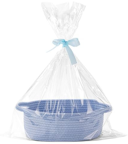Hiseng Cesti Regalo Vuoto con Sacchetti Regalo e Nastro, Cestini Portaoggetti Intrecciato in Corda di Cotone con Manici, Cestini Regali per Natale, Matrimoni, Compleanni, Pasqua (azzurro)