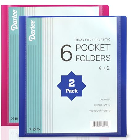 Darice 2 Pack 6 Pocket Folder - Double-Sided Multi Pocket Folder - Letter Size Paper Organizer for Office School - Pink & Blue - Back to School Supplies