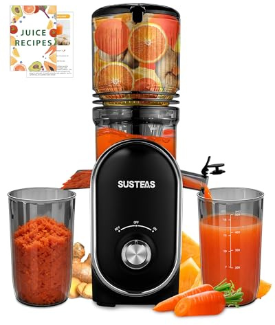 SUSTEAS Cold Press Juicer, 300W, 5.3 Large Feed Chute, 1.5L Capacity, Automatic Feeding, High Yield, Easy to Clean, Ideal for Whole Fruits & Vegetables, Black