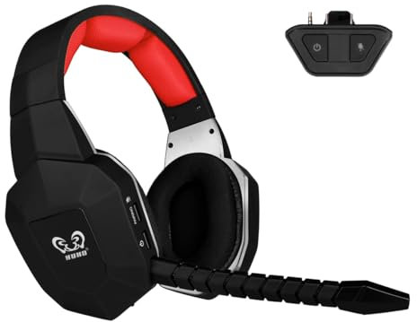 HUHD Auriculares Inalámbricos para Juegos,Cascos Gaming Inalámbricos para Xbox Series X/S,Xbox on,PS5,Switch,Micrófono con Cancelación de Ruido Desmontable,Luz LED (Rojo)
