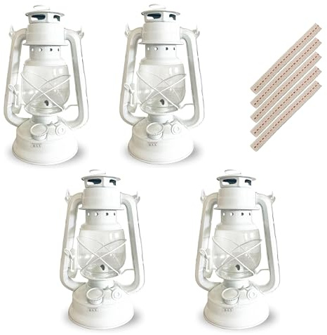 Juego de 4 lámparas de aceite retro, con mecha sin electricidad, resistentes a la intemperie y elegantes, 24 cm de alto, color blanco o negro, decoración y luz de emergencia para jardín, camping y
