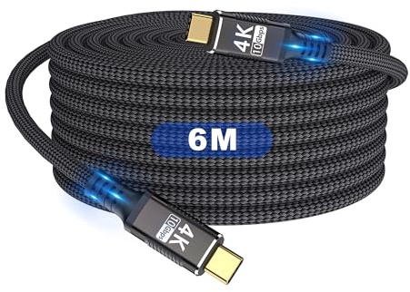 KMMXXCPM USBC Vers USBC Long 6m/6 mètres Compatible avec Thunderbolt 3 Cable,USB C 3.1 Cable 10Gbps Transfert de données,Type-C 100W Charge Rapide,4K@60Hz/2K@120Hz Transfert Video HD pour Moniteur.