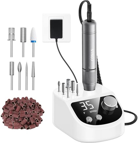 COSLUS E50 Nagelfräser Professionell Set 35000 U/min: Nagelfräser für Gelnägel Elektrische Nagelfeile Maniküre Pediküre Set mit LCD-Anzeige，6 Bits & 31 Schleifbändern für Salon und Zuhause